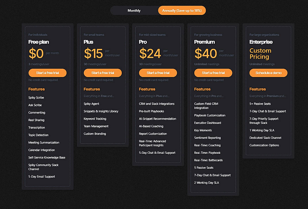 Pricing screenshot