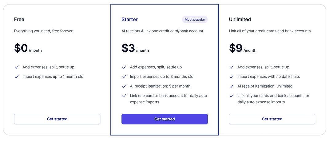 Pricing screenshot