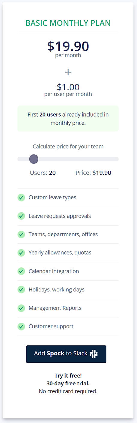 Pricing screenshot