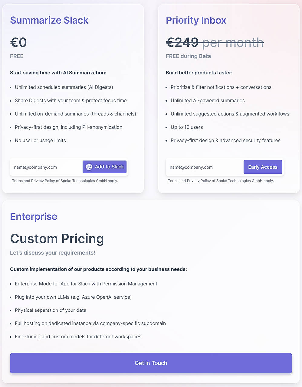 Pricing screenshot