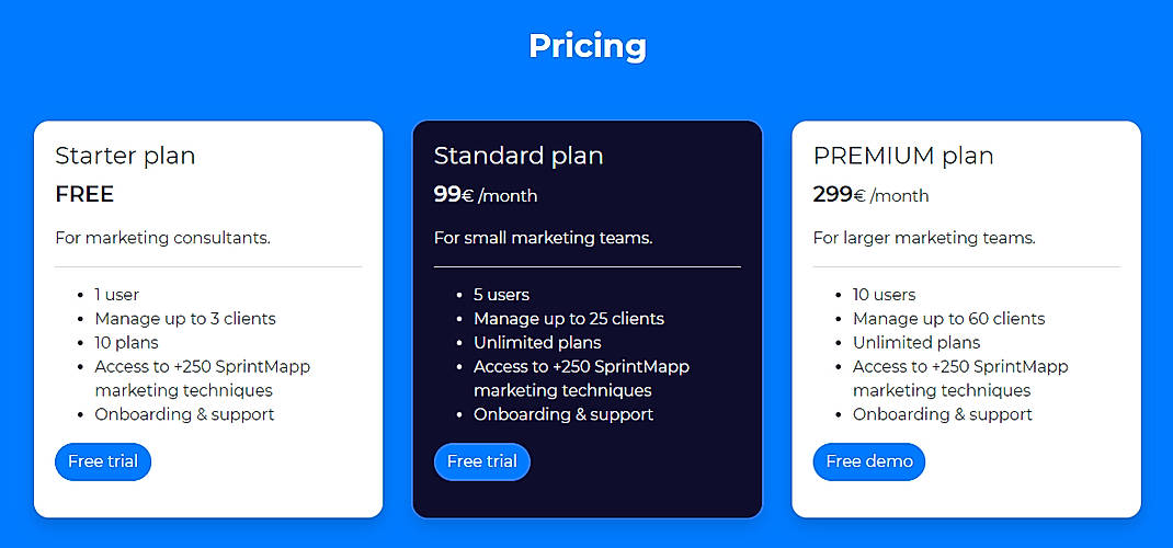 Pricing screenshot