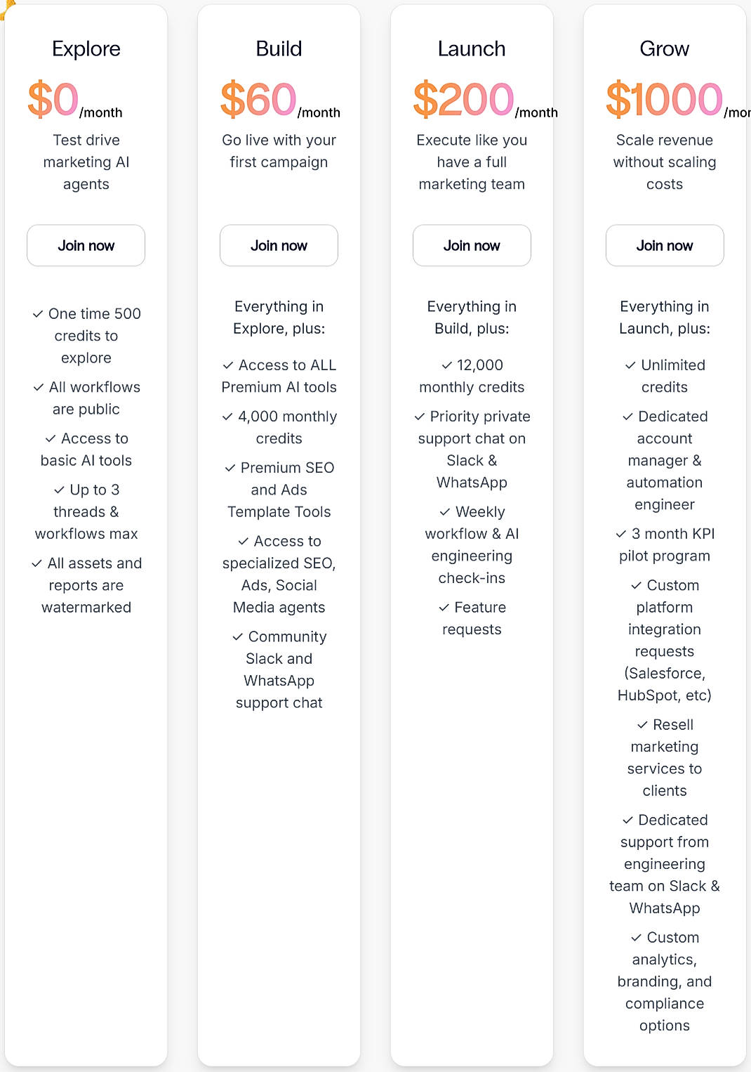 Pricing screenshot