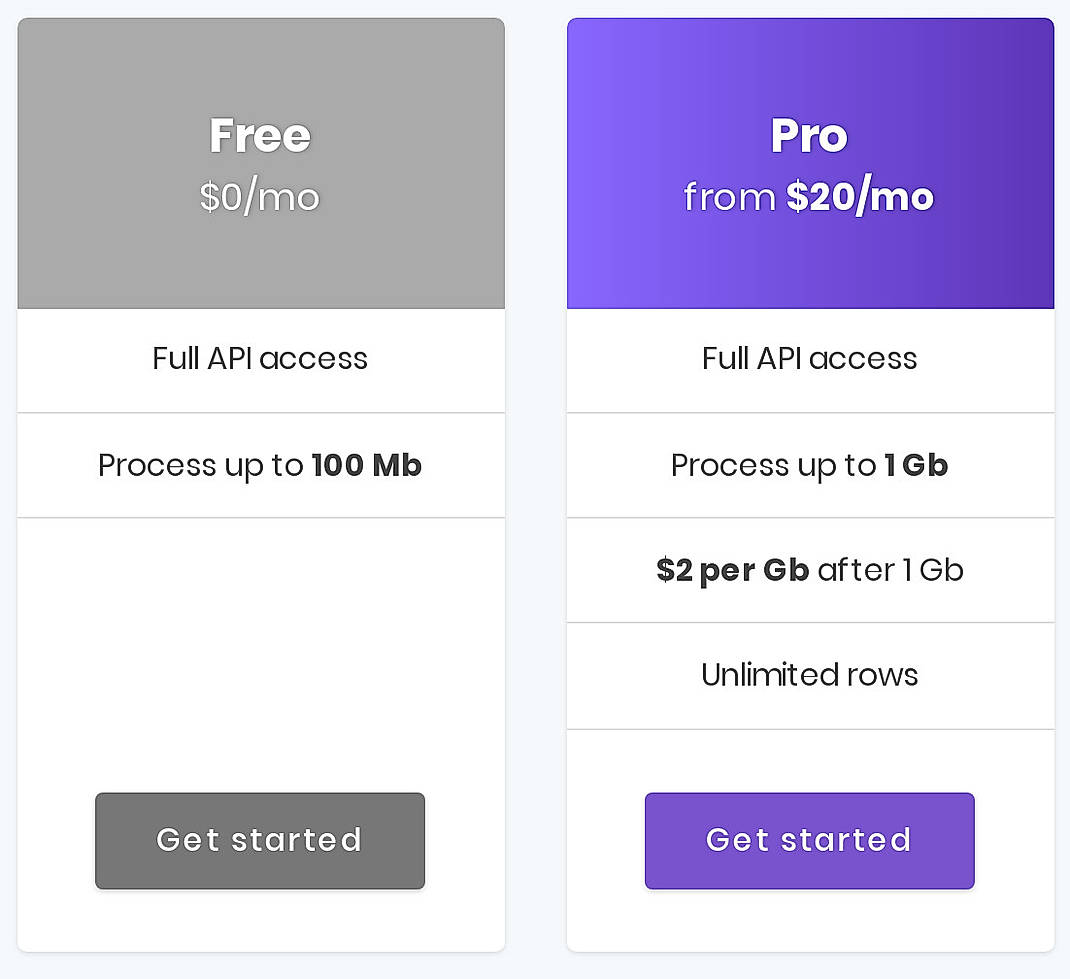 Pricing screenshot