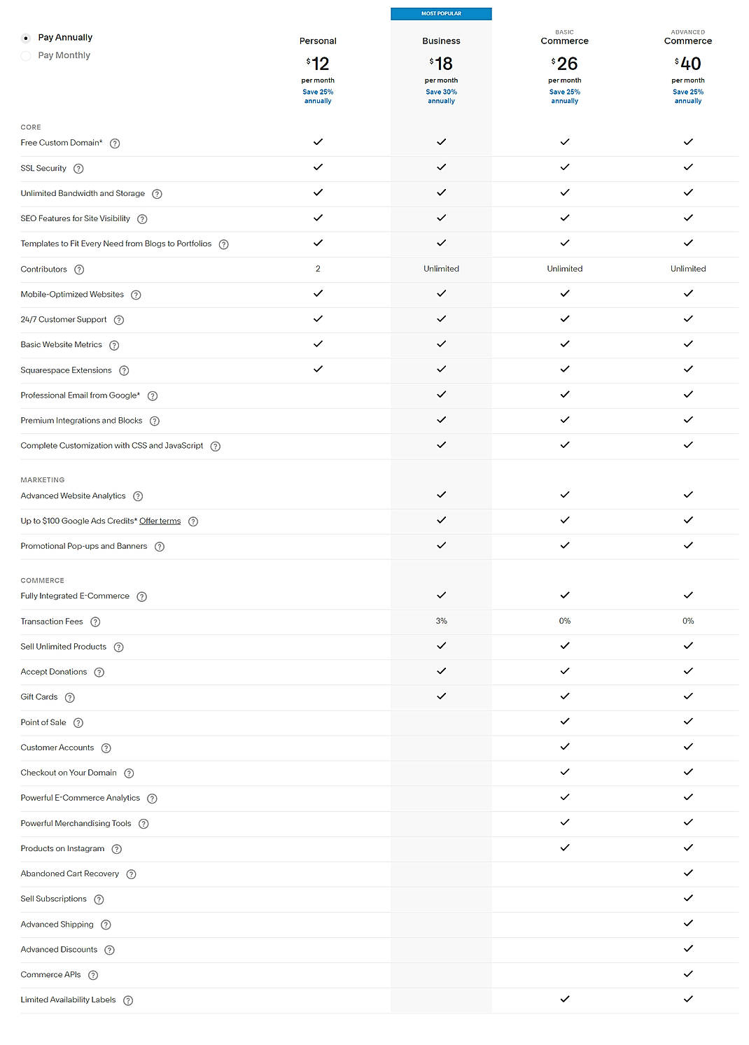 Pricing screenshot