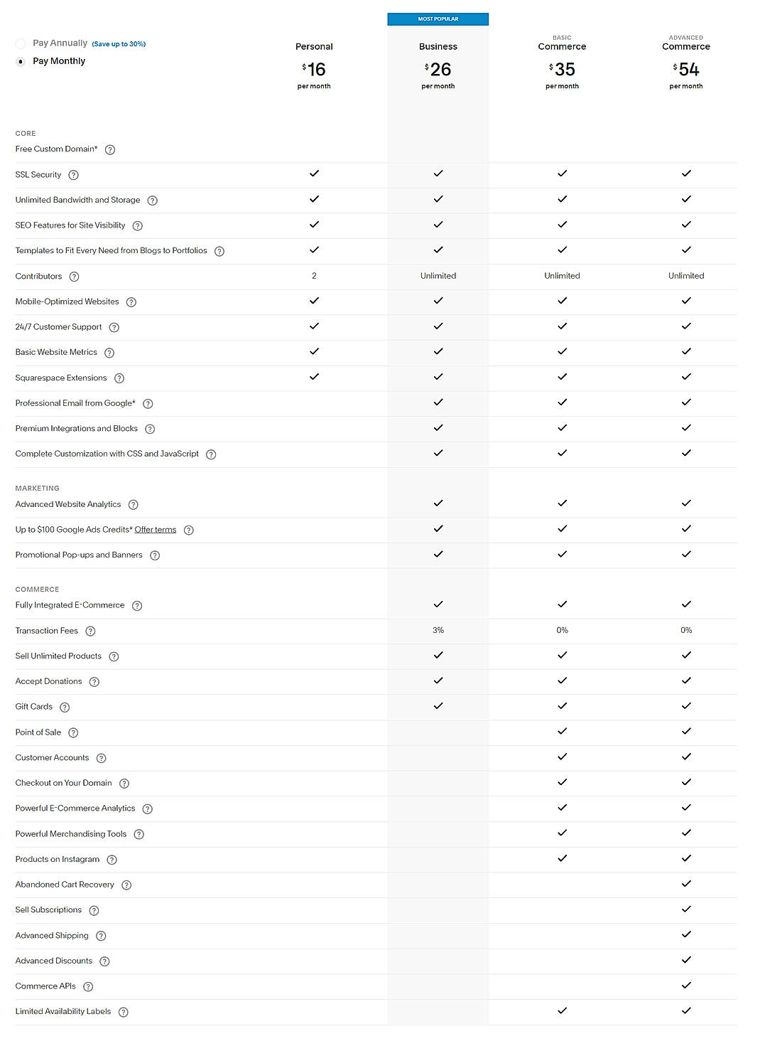 Pricing screenshot