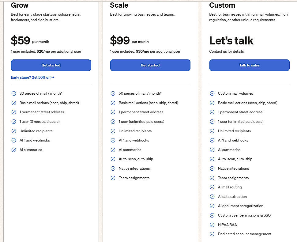 Pricing screenshot