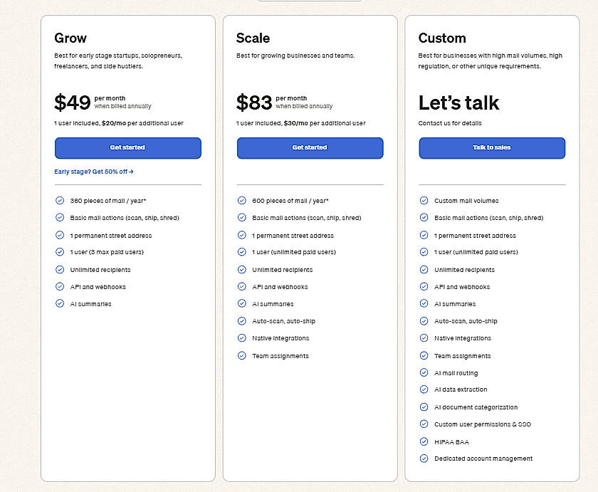 Pricing screenshot