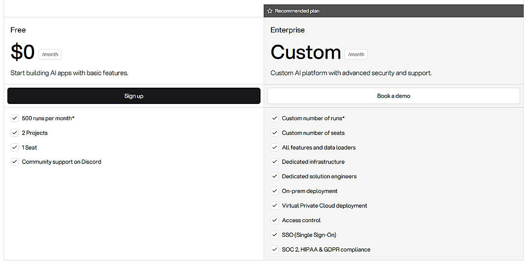 Pricing screenshot