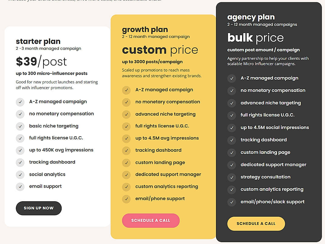 Pricing screenshot