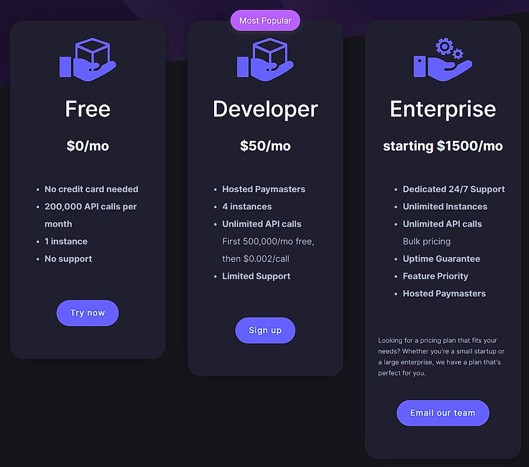 Pricing screenshot