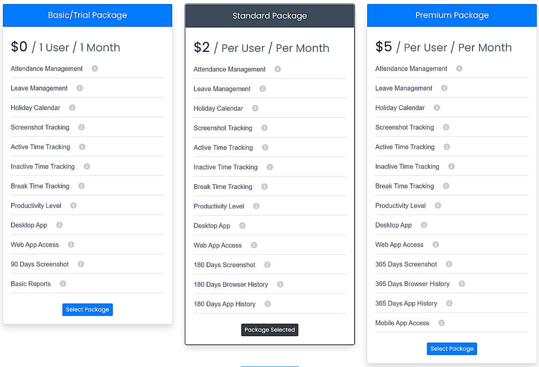 Pricing screenshot