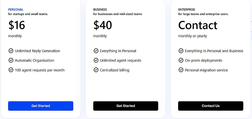 Pricing screenshot