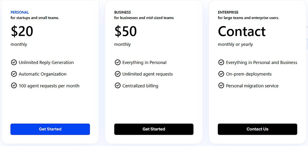Pricing screenshot