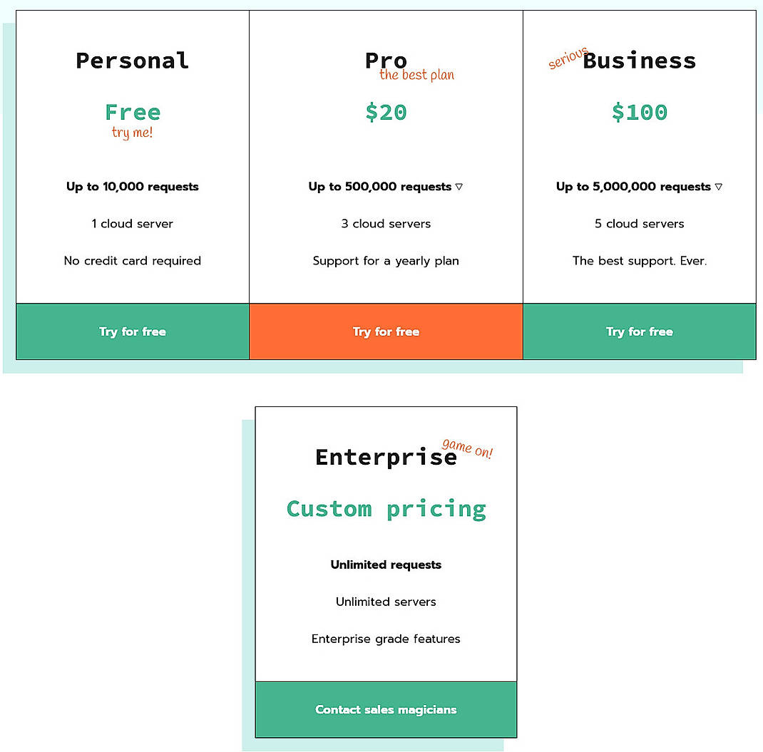 Pricing screenshot