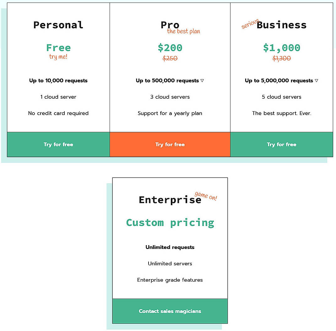 Pricing screenshot