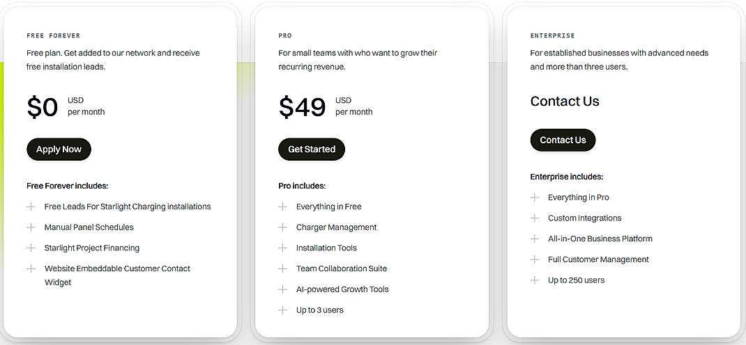 Pricing screenshot
