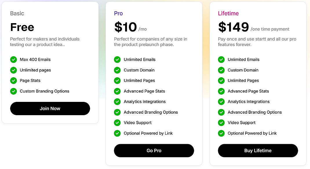 Pricing screenshot