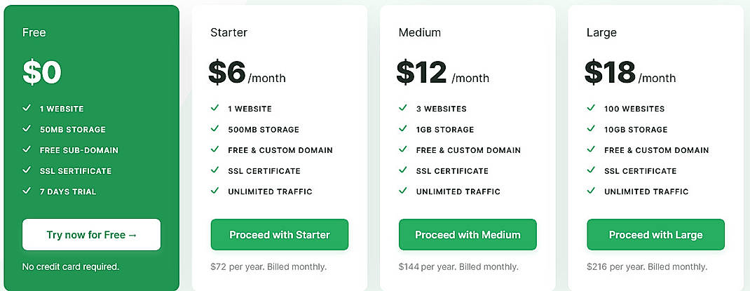Pricing screenshot