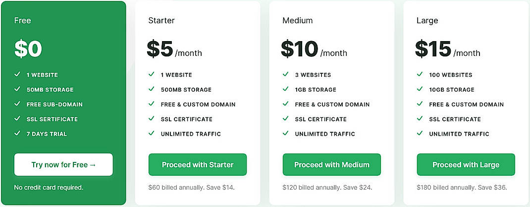 Pricing screenshot