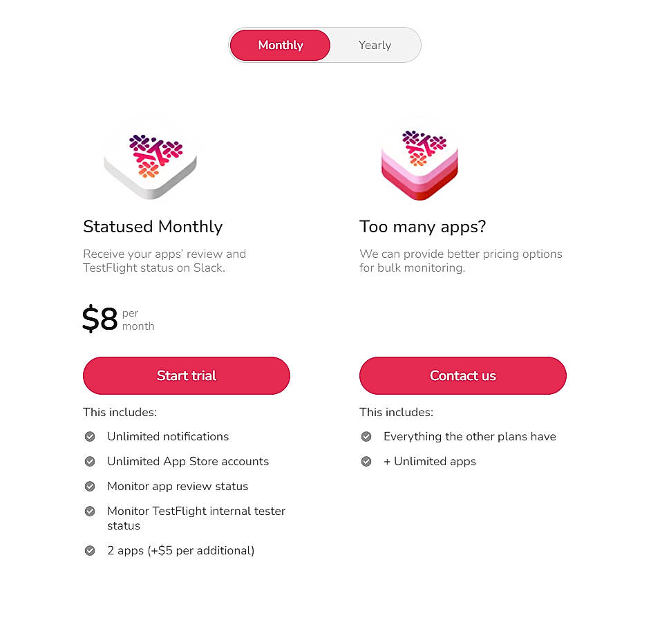 Pricing screenshot