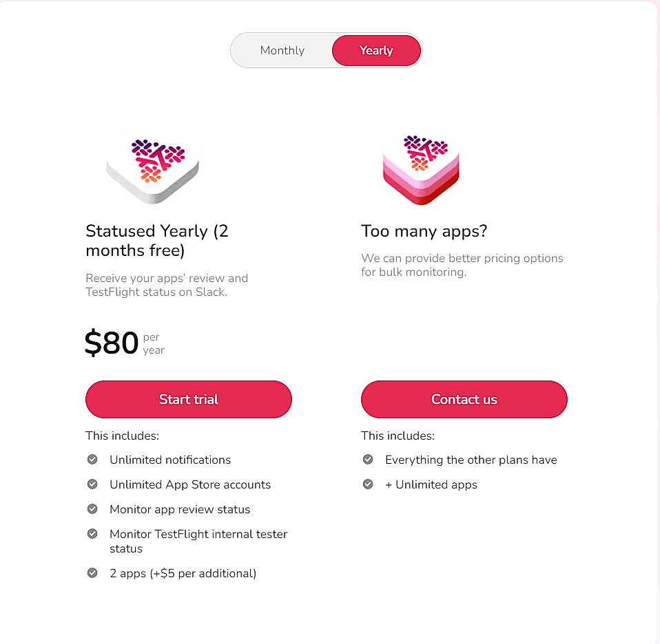 Pricing screenshot