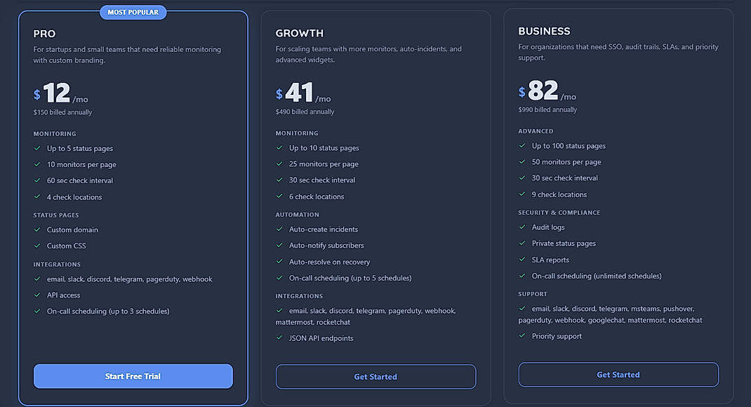 Pricing screenshot