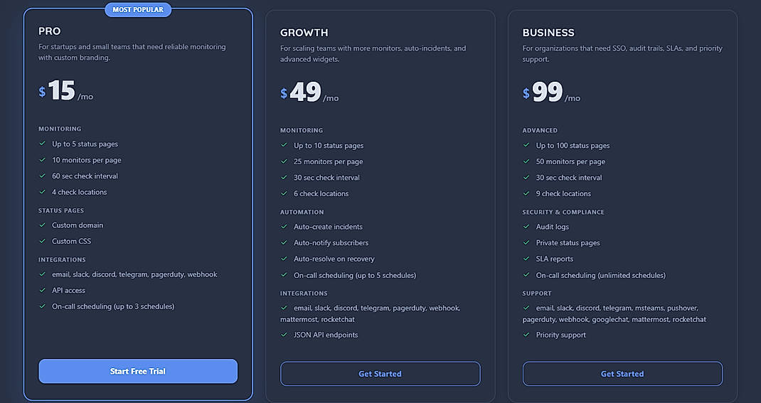 Pricing screenshot