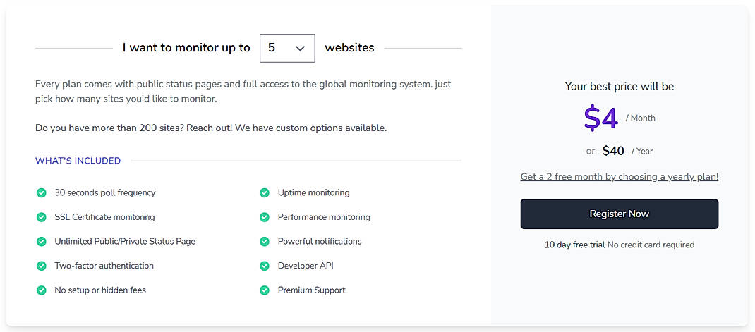 Pricing screenshot