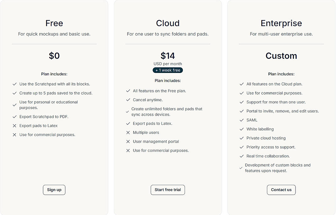 Pricing screenshot