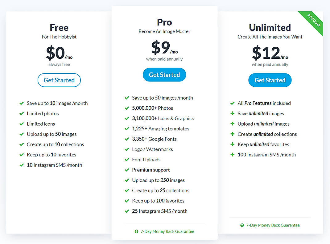 Pricing screenshot