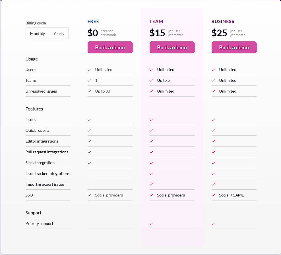 Pricing screenshot