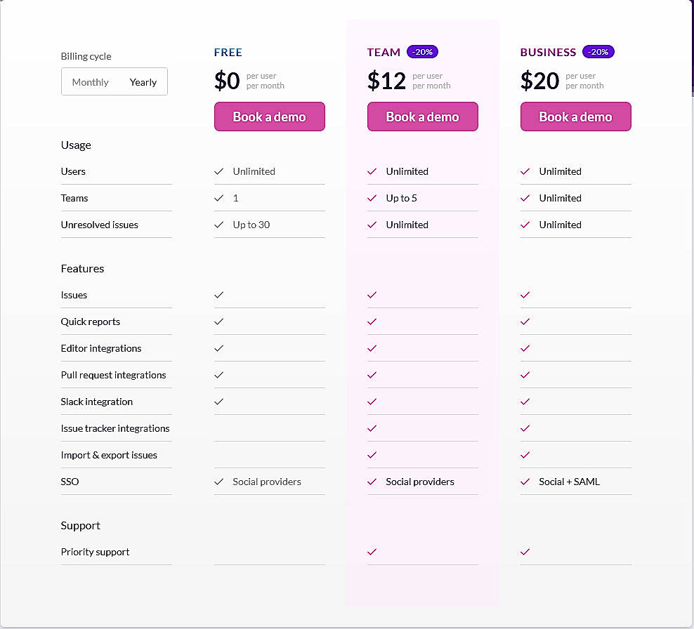 Pricing screenshot