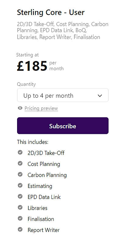 Pricing screenshot
