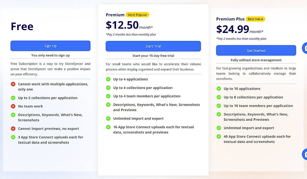 Pricing screenshot