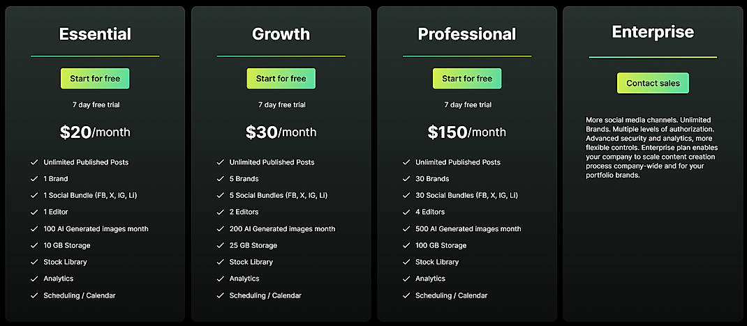Pricing screenshot