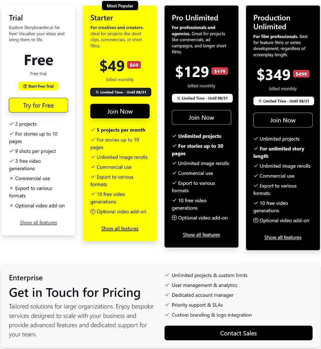 Pricing screenshot