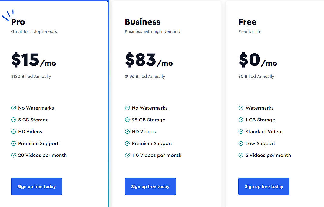 Pricing screenshot