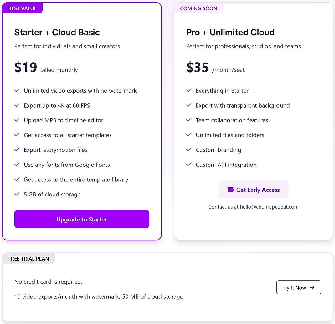 Pricing screenshot