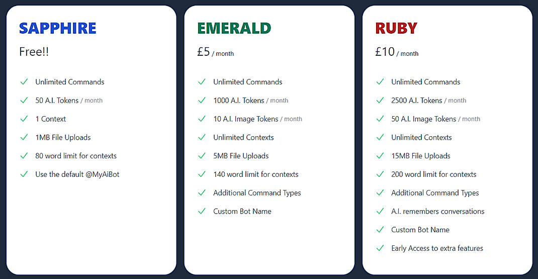 Pricing screenshot