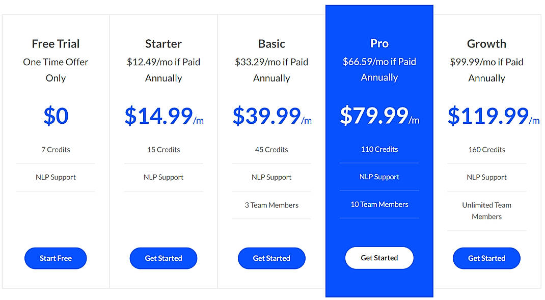 Pricing screenshot