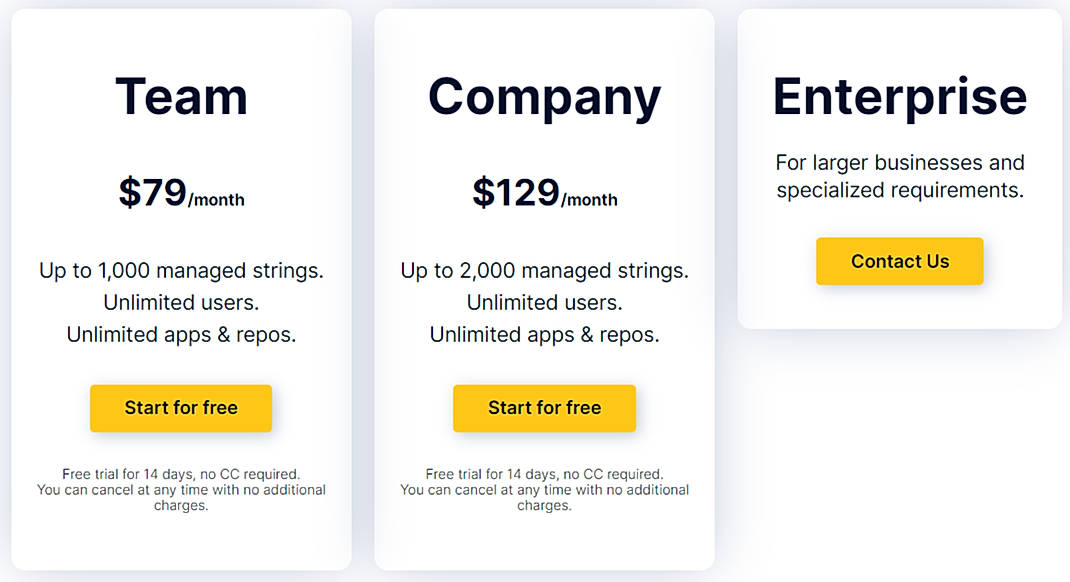 Pricing screenshot