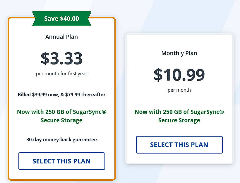 Pricing screenshot