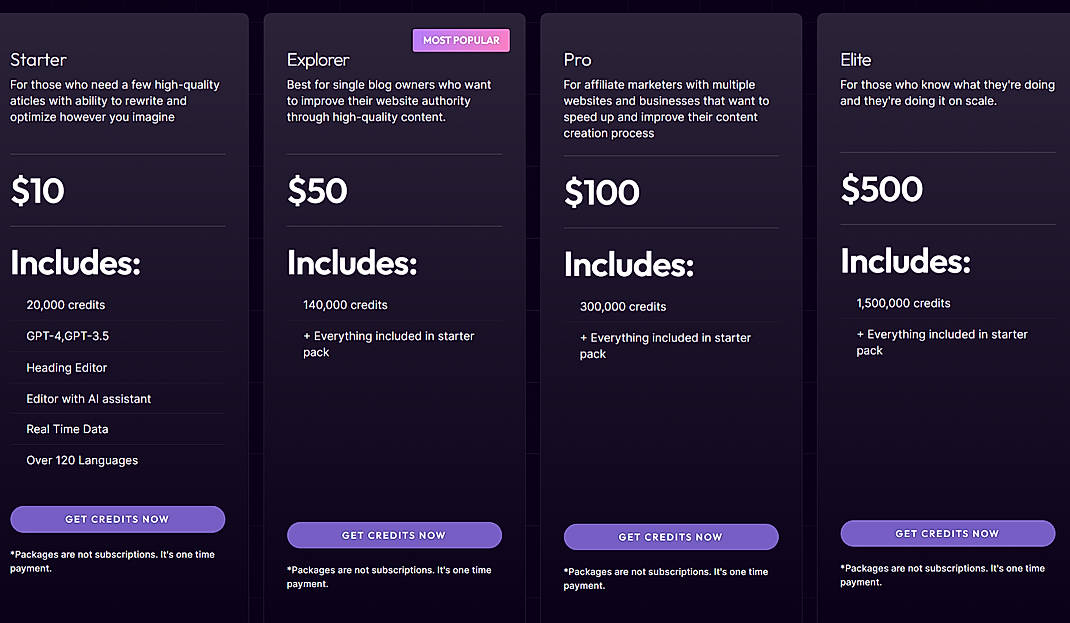 Pricing screenshot