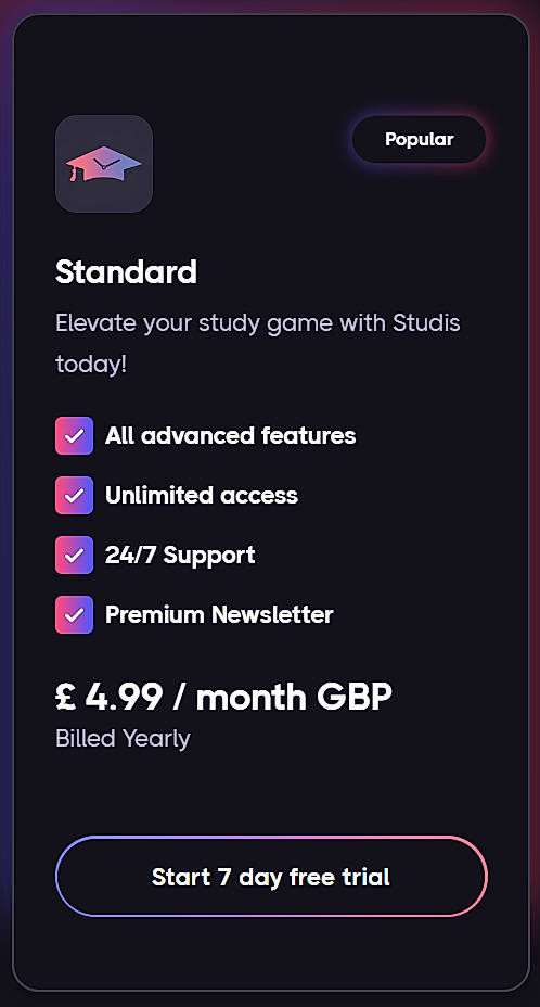 Pricing screenshot
