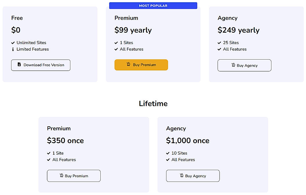 Pricing screenshot