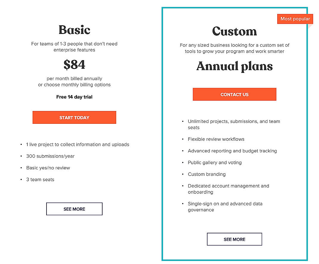 Pricing screenshot