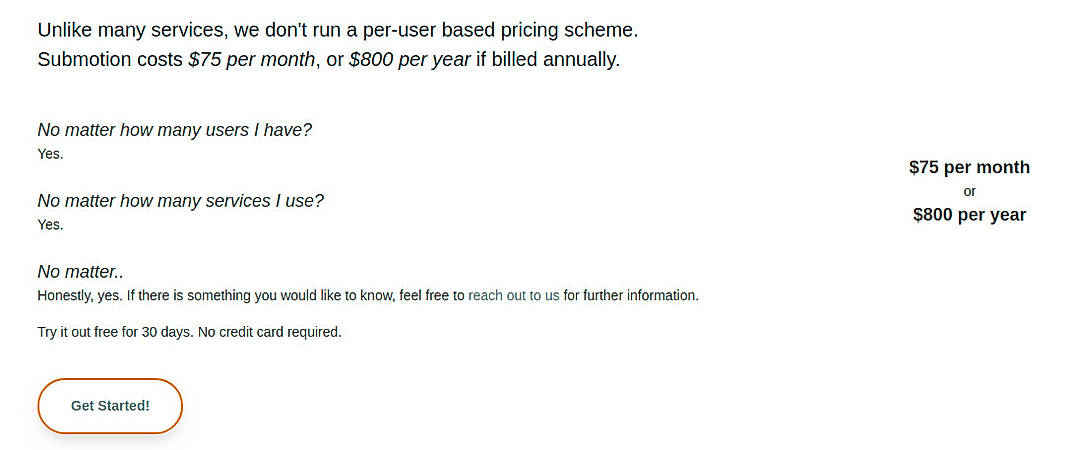 Pricing screenshot
