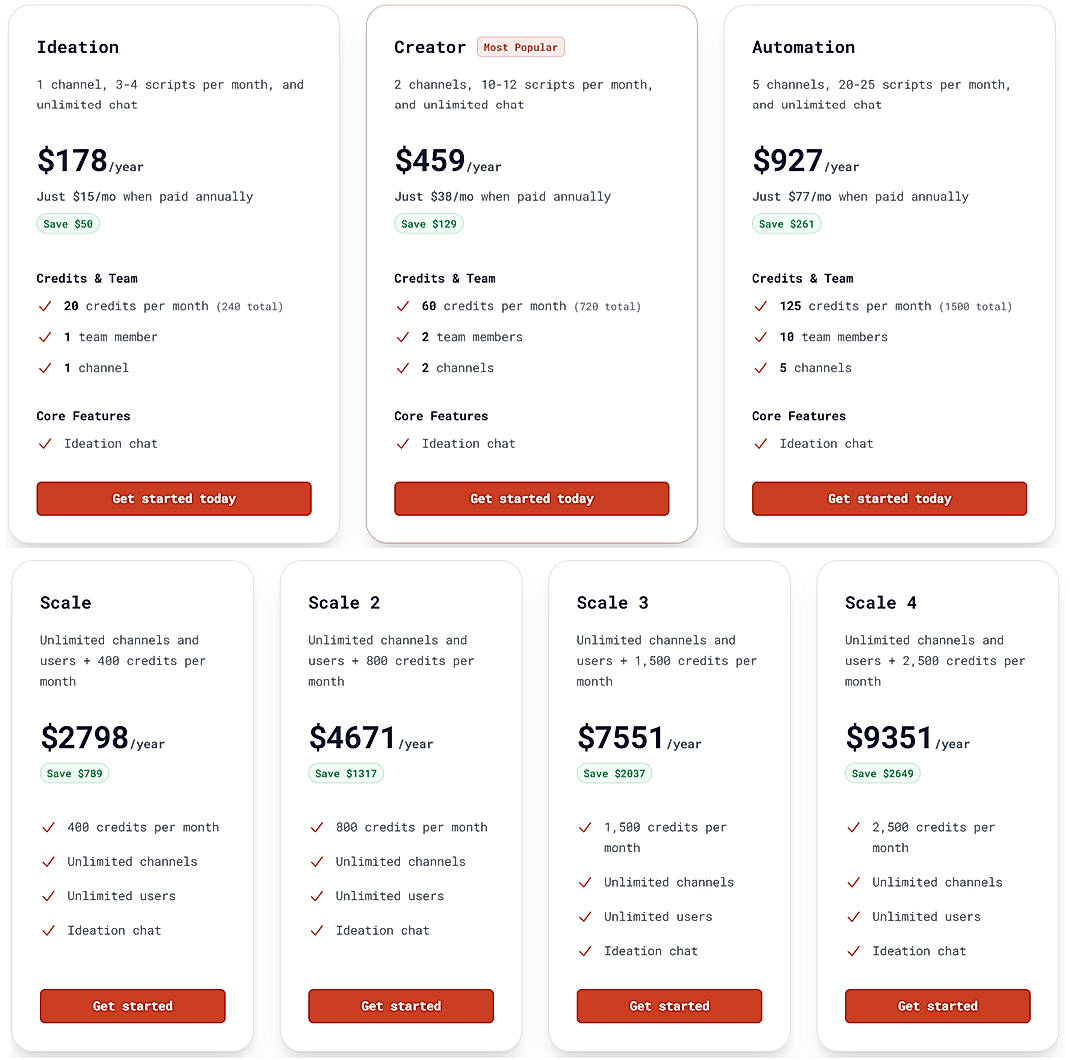 Pricing screenshot
