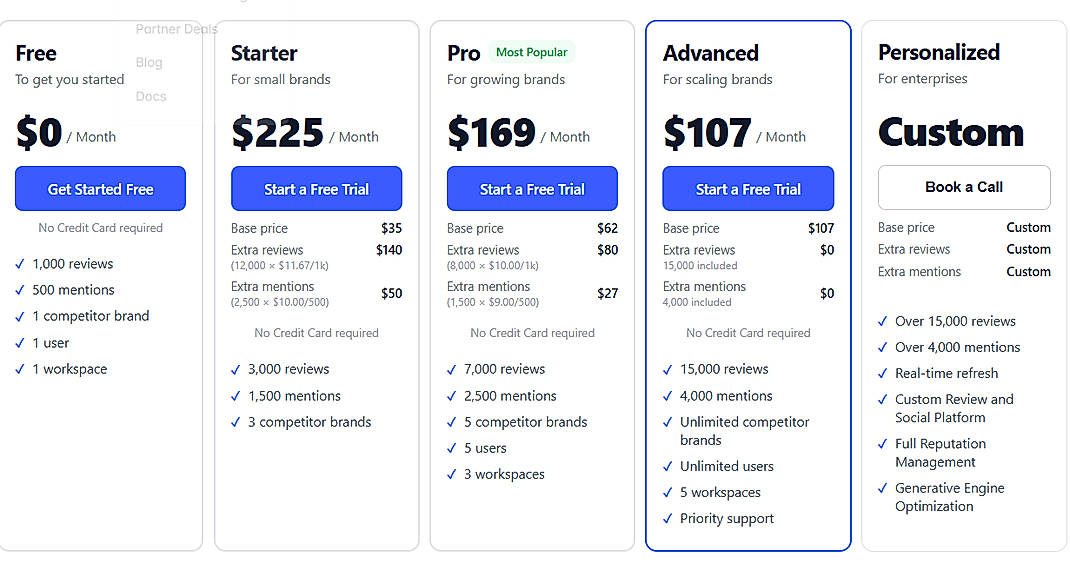 Pricing screenshot