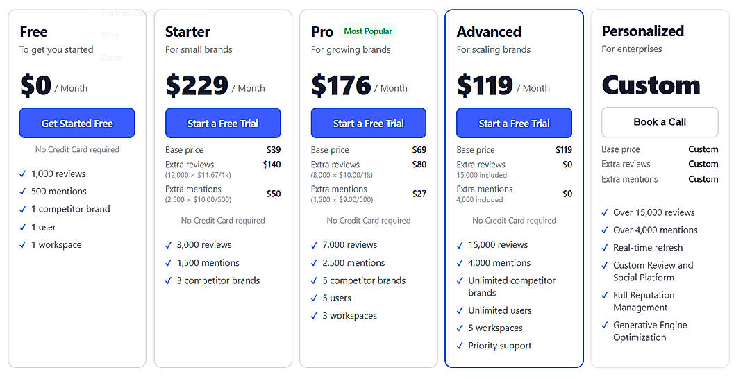 Pricing screenshot